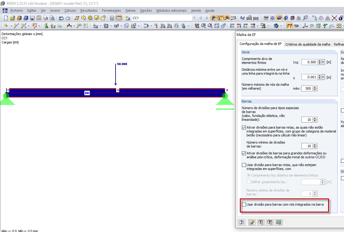 Deformação quando a opção está desativada