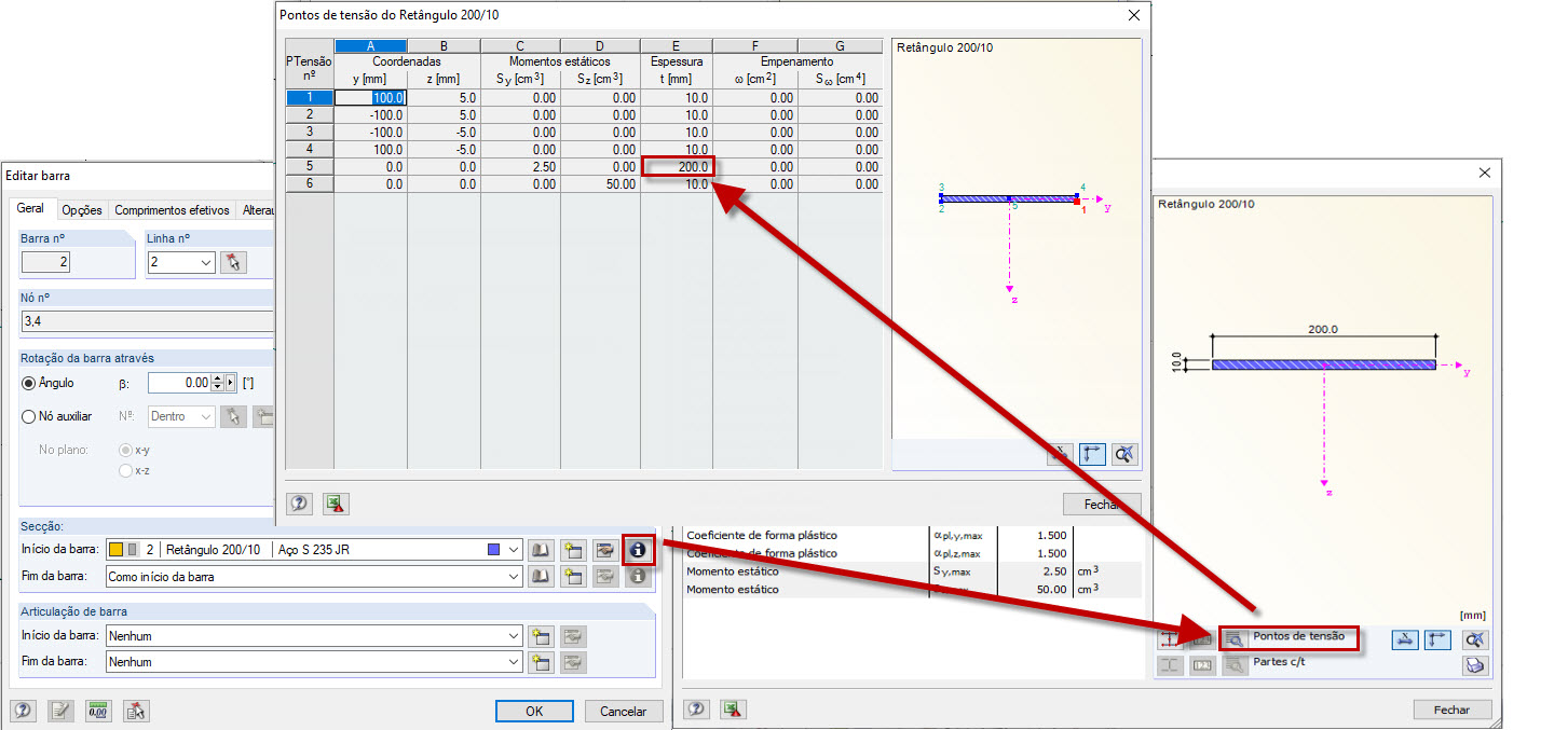 Pontos de tensão de secção maciça