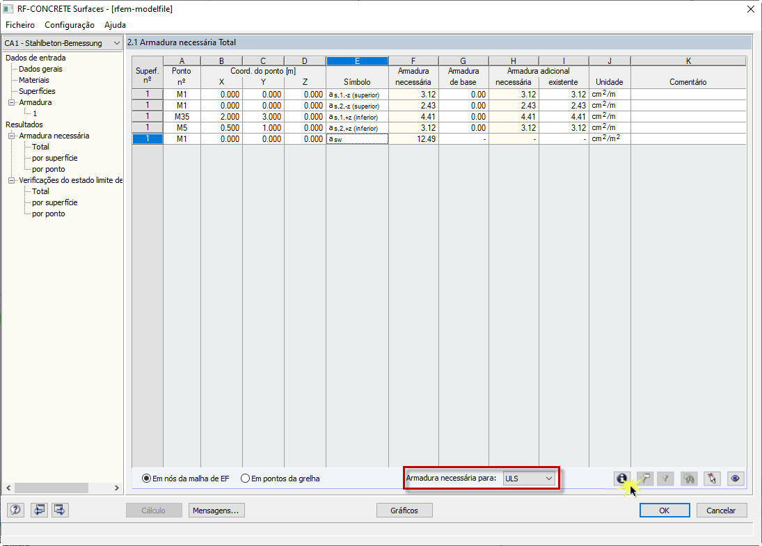 Abrir os detalhes do dimensionamento para um resultado específico numa localização específica
