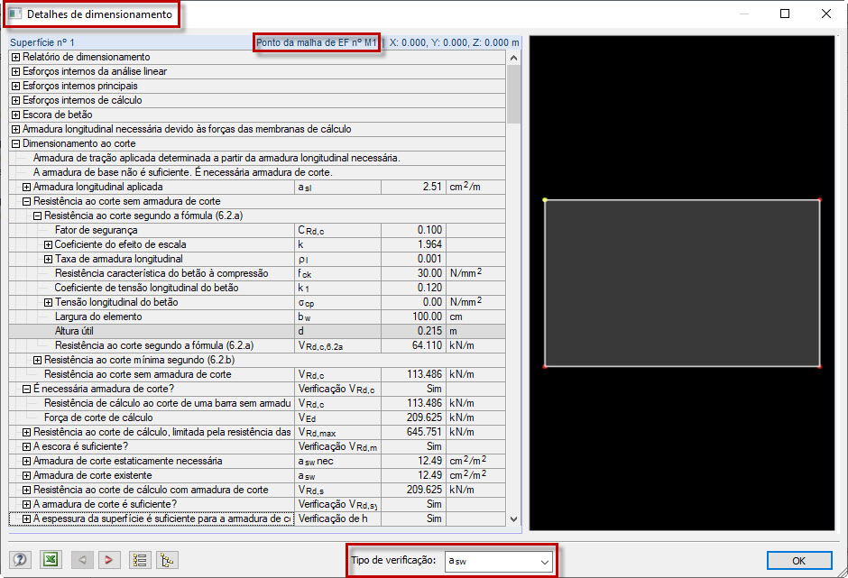 Detalhes de dimensionamento para o local selecionado