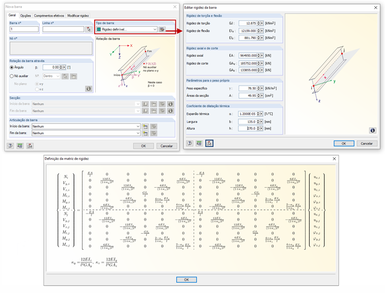 Definição do tipo de barra "Rigidez definível"