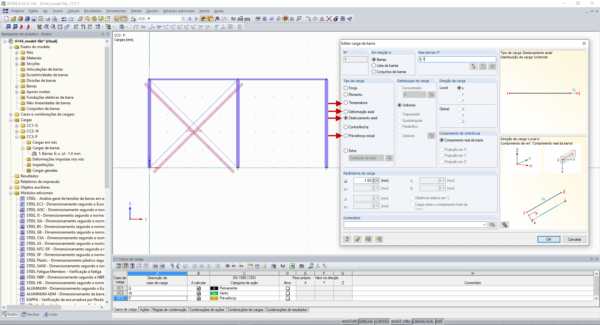 Opções de pré-esforço