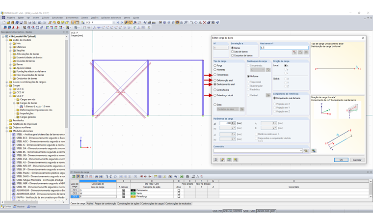 Opções de pré-esforço