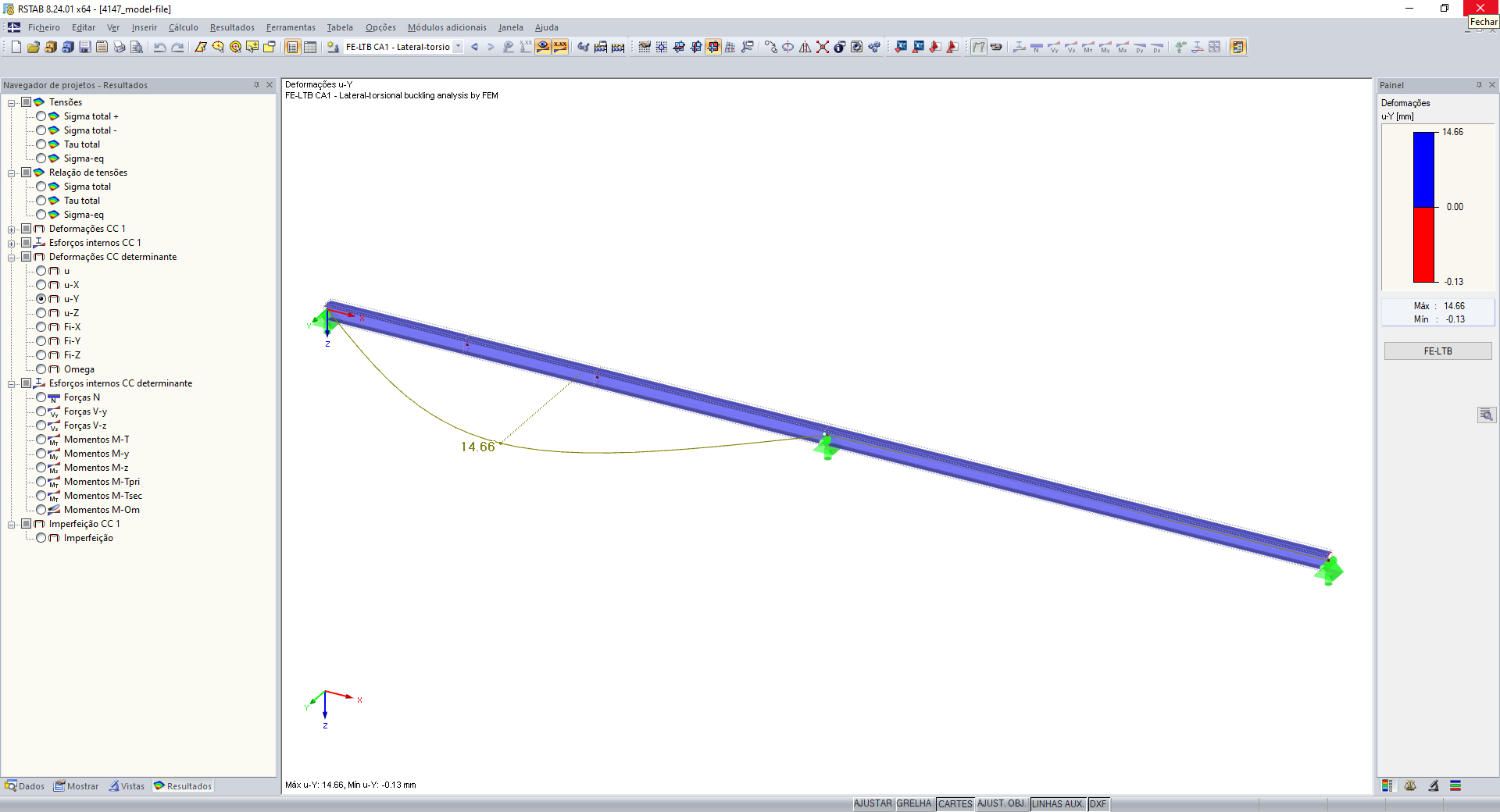 Verificação da deformação no FE-LTB
