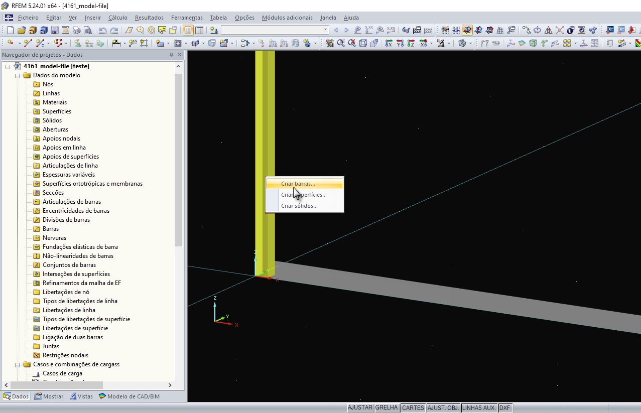 Conversão de elementos importados em barras, superfícies ou sólidos