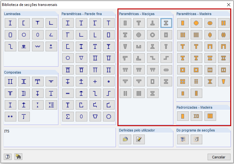Secções dimensionáveis para o RF-/TIMBER Pro
