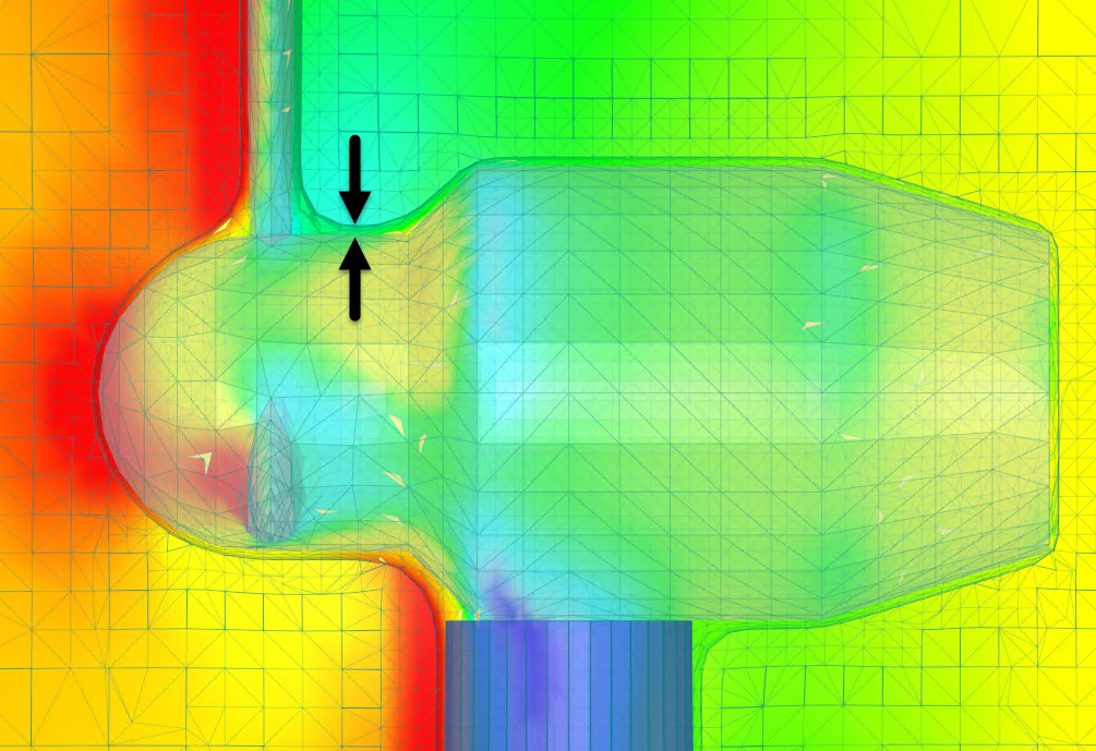 Diferença entre a geometria de malha envolvente e a geometria exata do modelo