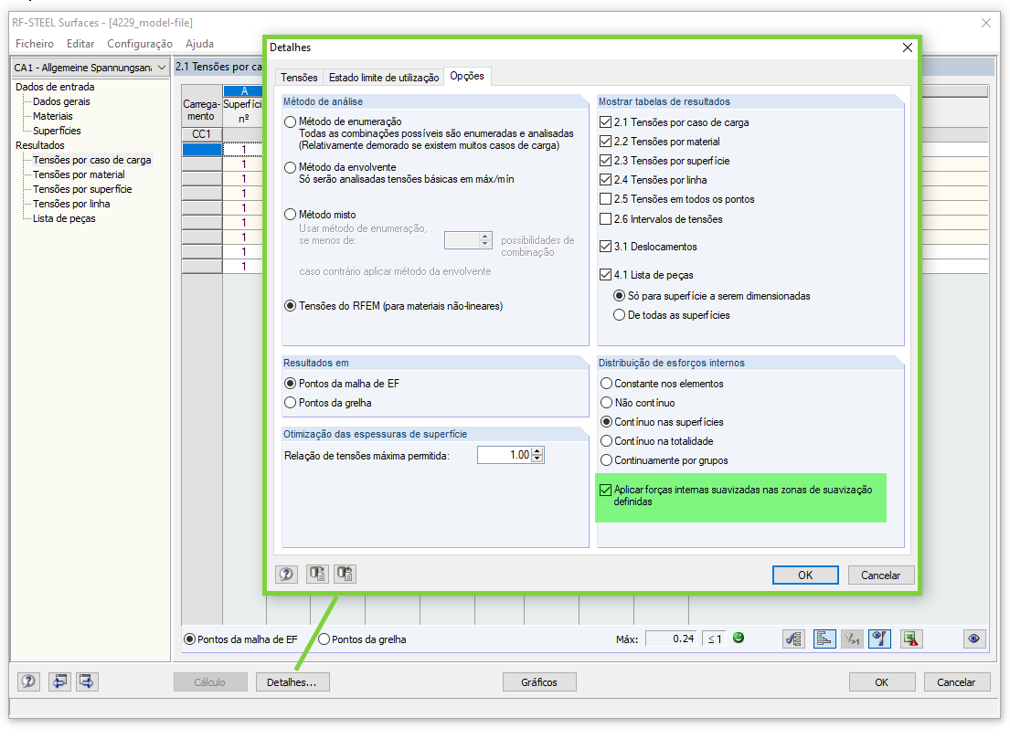 Configuração detalhada no RF-STEEL Surfaces
