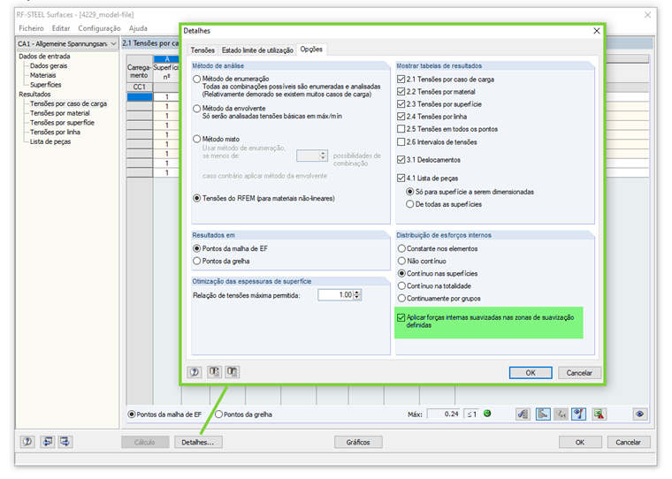 Configuração detalhada no RF-STEEL Surfaces