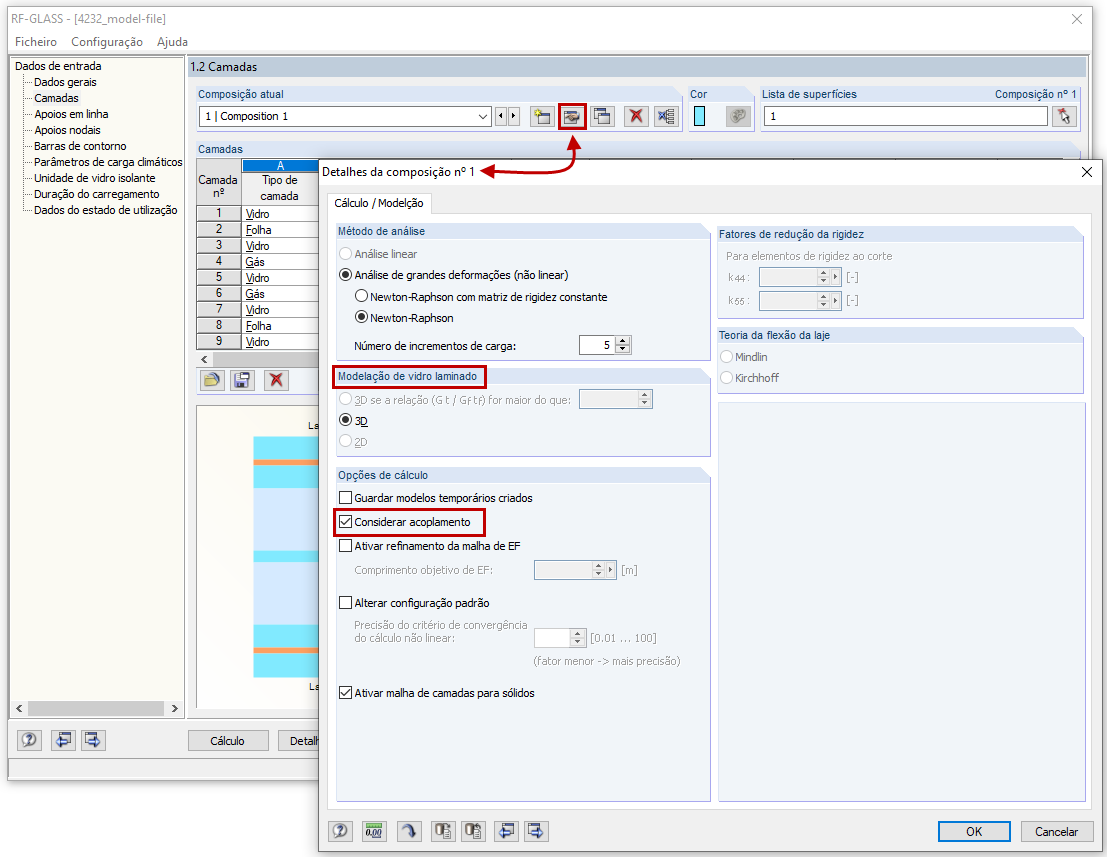 Detalhes sobre a composição da camada