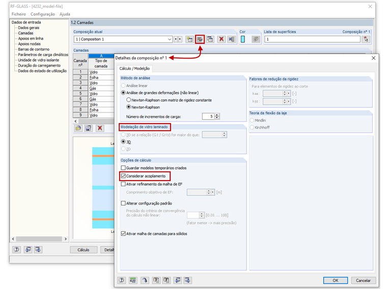 Detalhes sobre a composição da camada