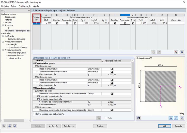 Entrada correta como conjunto de barras