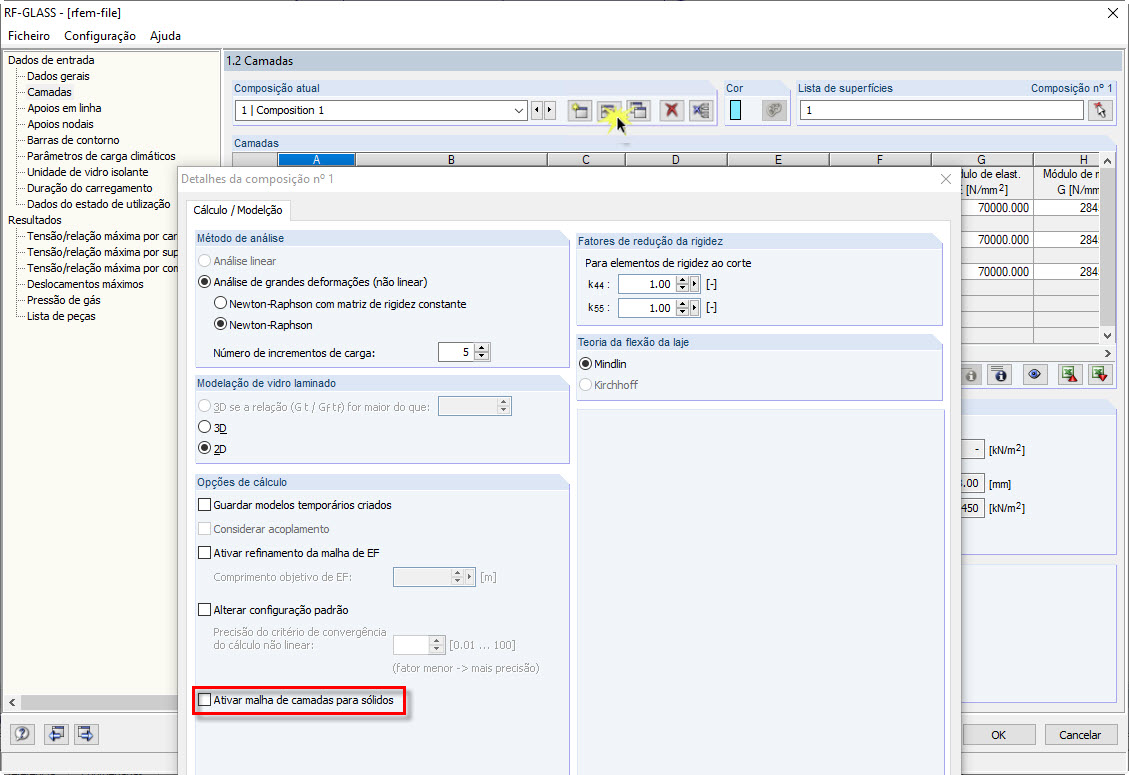 Detalhes da composição – Malha de camadas para sólidos