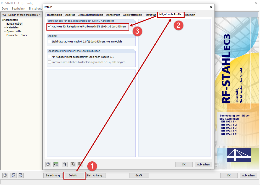 Ativação da extensão de módulo RF-/STEEL Cold-Formed Sections