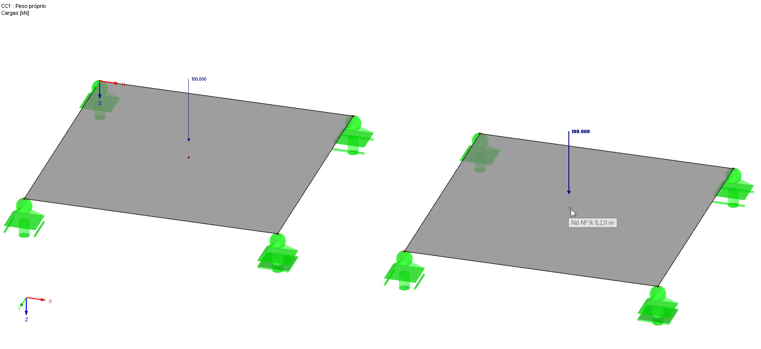 Last als "Freie Einzellast" und "Knotenlast"
