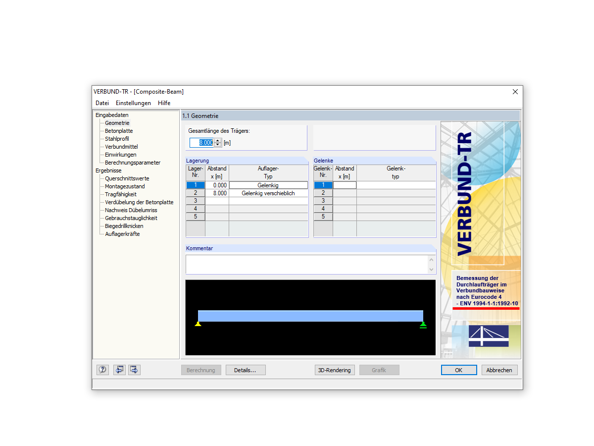 Janela 1.1 do COMPOSITE-BEAM