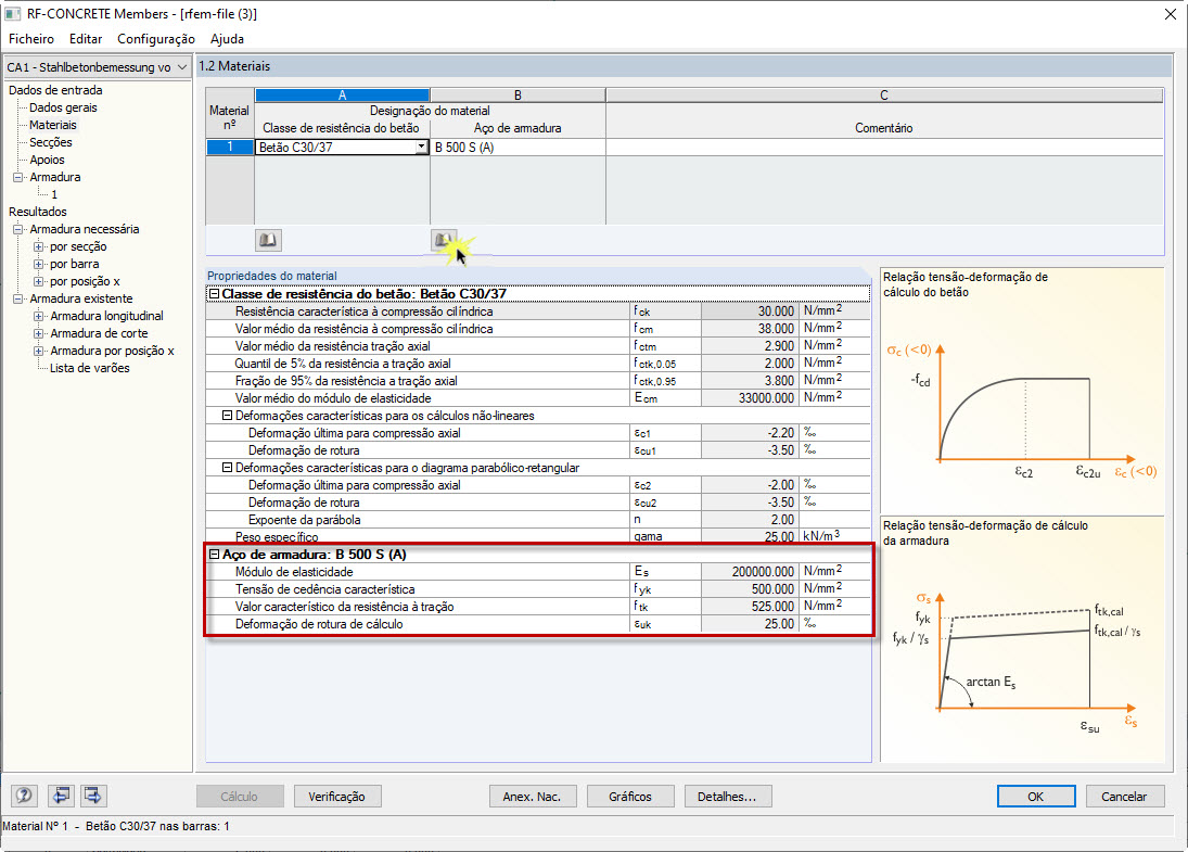 Resistência à tração f_tk com uma parte crescente da curva de tensão-deformação