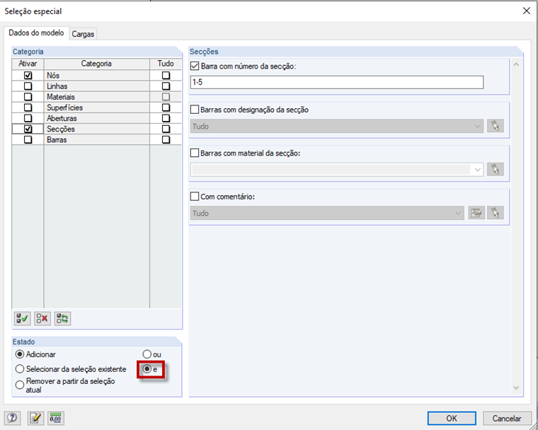 Diálogo "Seleção especial"