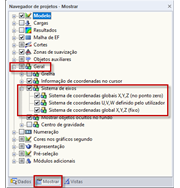 Configuração para visualizar o sistema de eixos no Navegador de projetos – Mostrar
