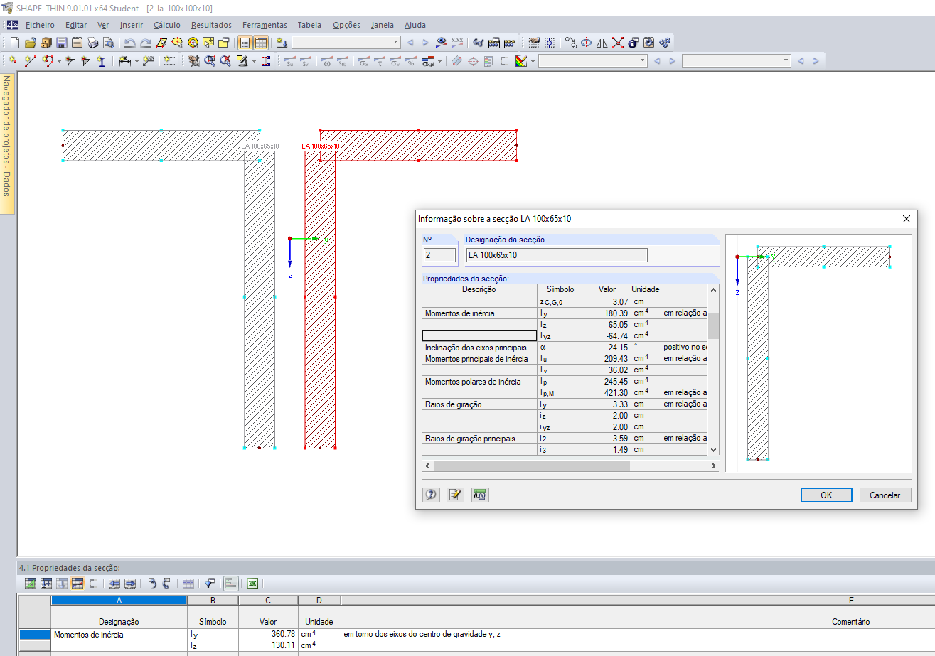 Secção composta por várias secções parciais não ligadas