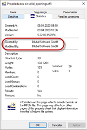 Propriedades do ficheiro no Windows