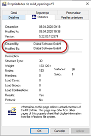 Propriedades do ficheiro no Windows