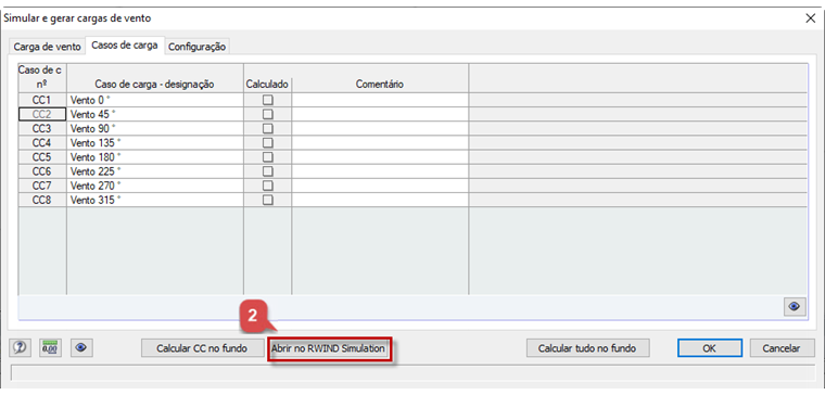 Transferir parâmetros definidos para o RWIND para simulação