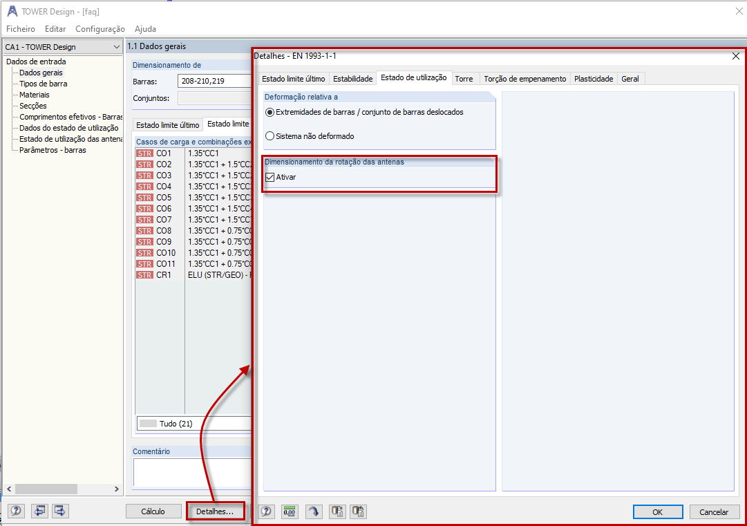 Opção para o dimensionamento da rotação das antenas