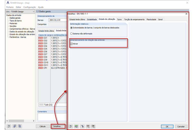 Opção para o dimensionamento da rotação das antenas