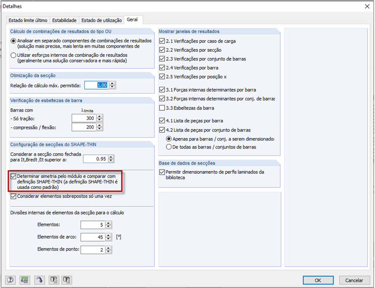 Caixa de diálogo Detalhes, caixa de seleção Simetria