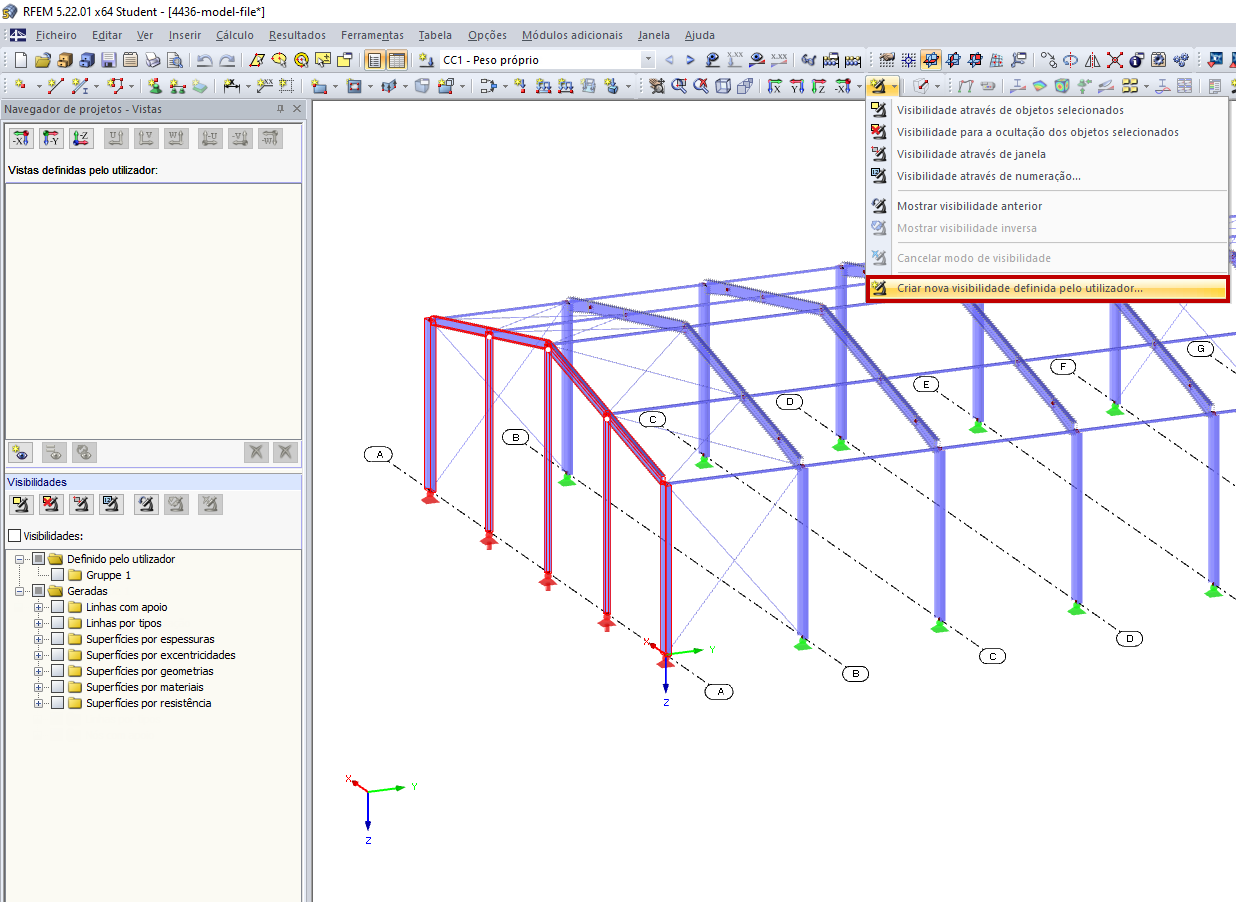 Botão "Criar nova visibilidade definida pelo utilizador"