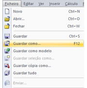 Caminho para o submenu "Guardar como..."
