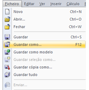 Caminho para o submenu "Guardar como..."