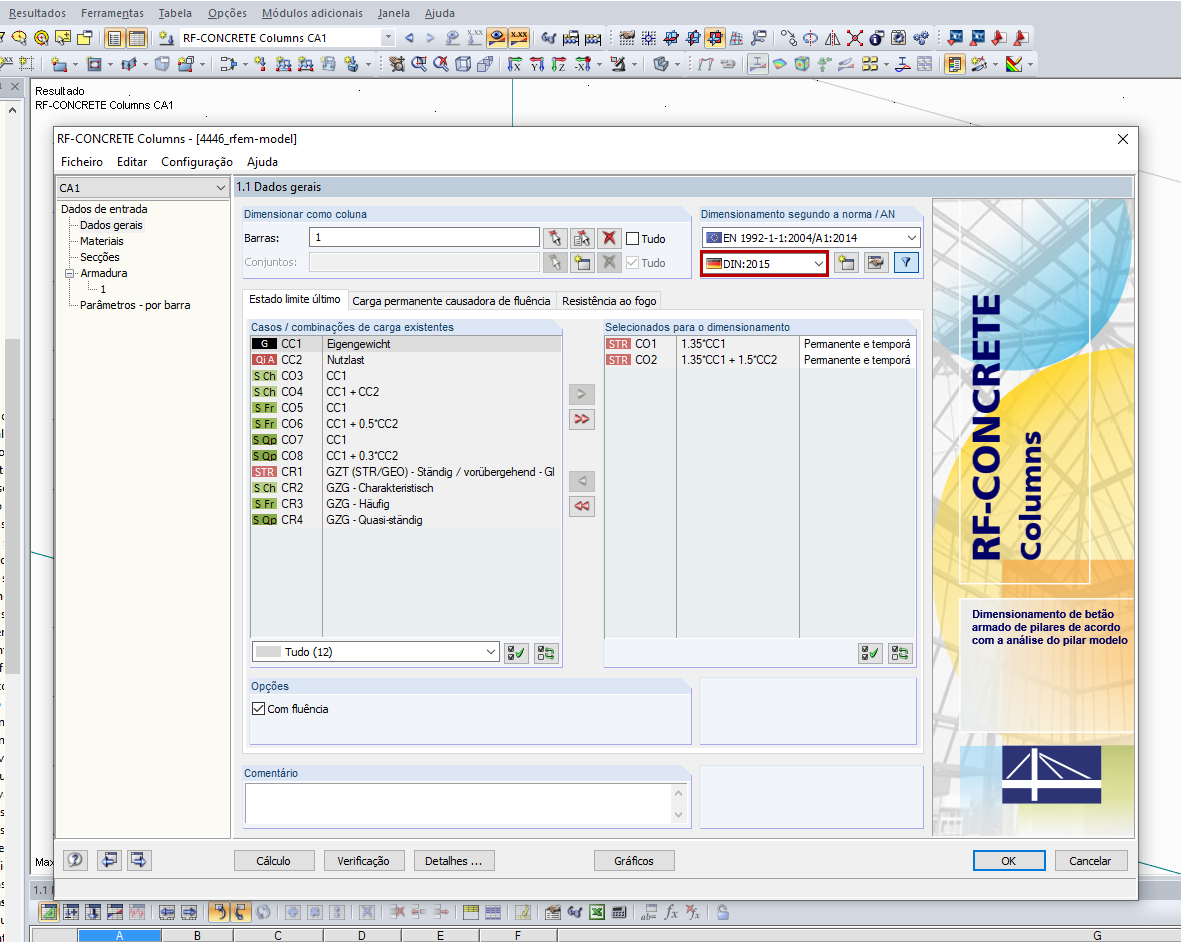 RF-CONCRETE Columns com a seleção do Anexo nacional DIN para a EN 1992