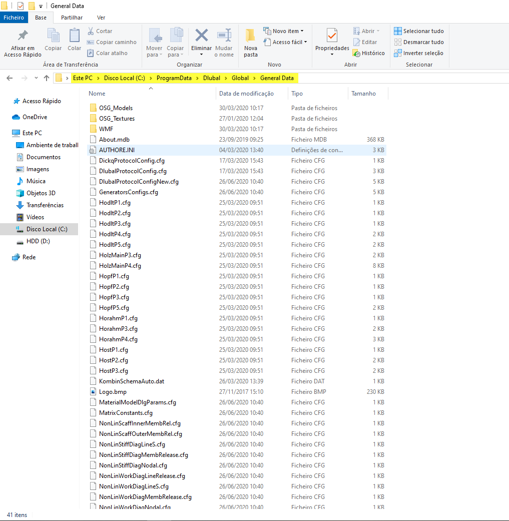 Pode encontrar o ficheiro AUTHORE.INI na pasta C:\ProgramData\Dlubal\Global\General Data