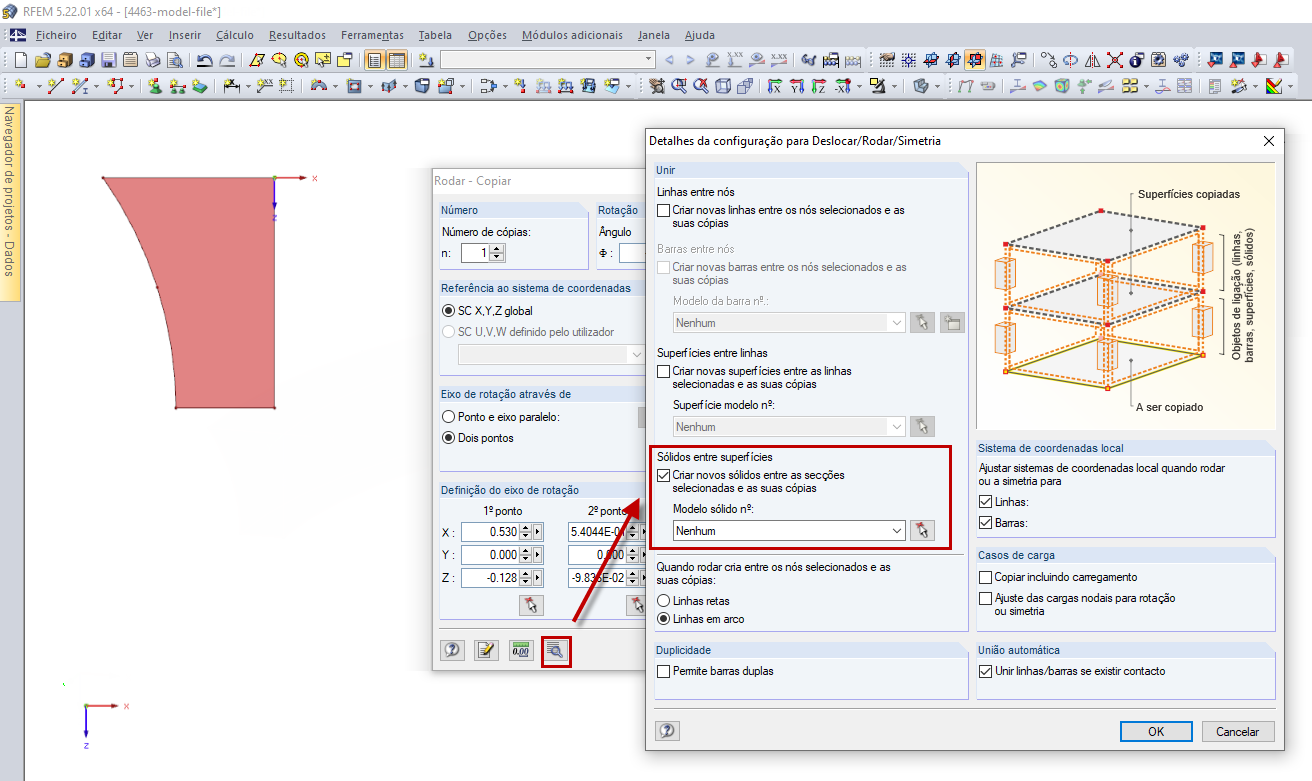 Caixa de diálogo Detalhes da configuração para Deslocar/Rodar/Simetria