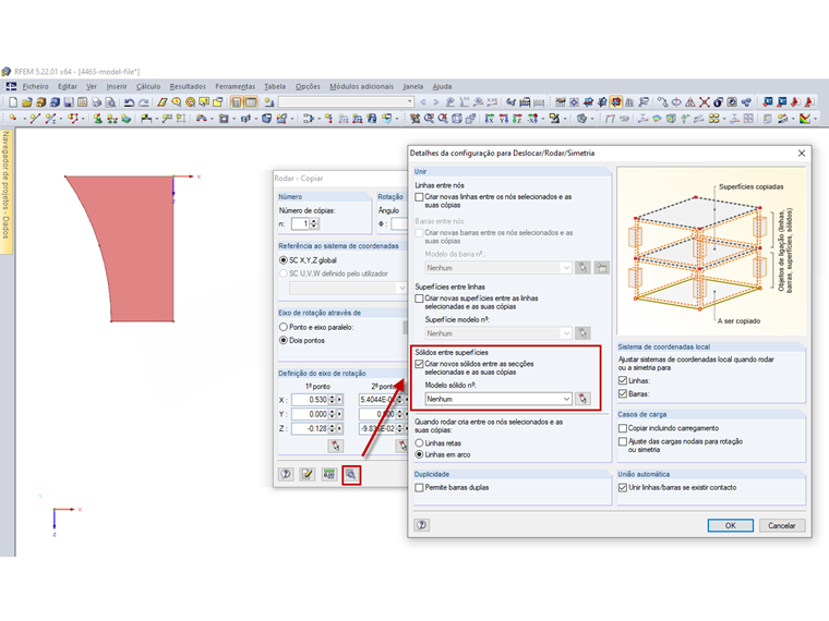 Caixa de diálogo Detalhes da configuração para Deslocar/Rodar/Simetria