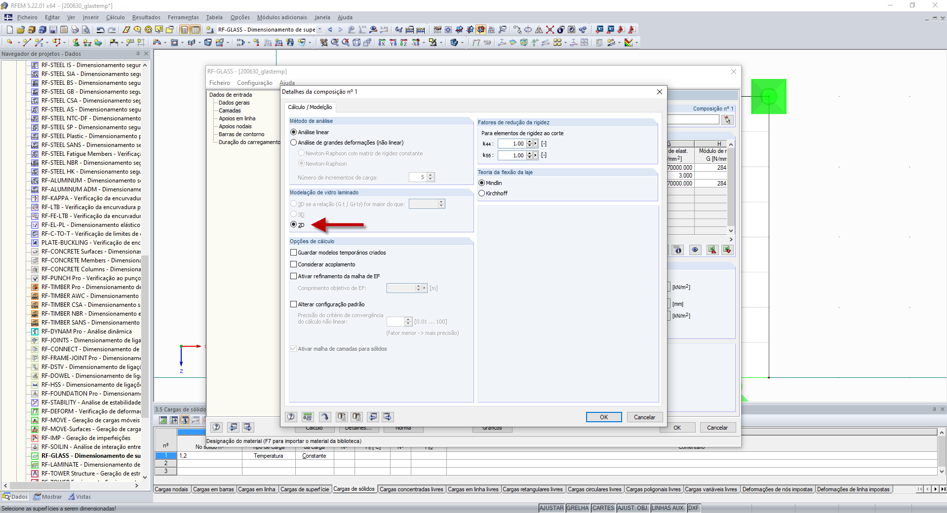 Composição 1: 2D sem considerar o acoplamento de corte