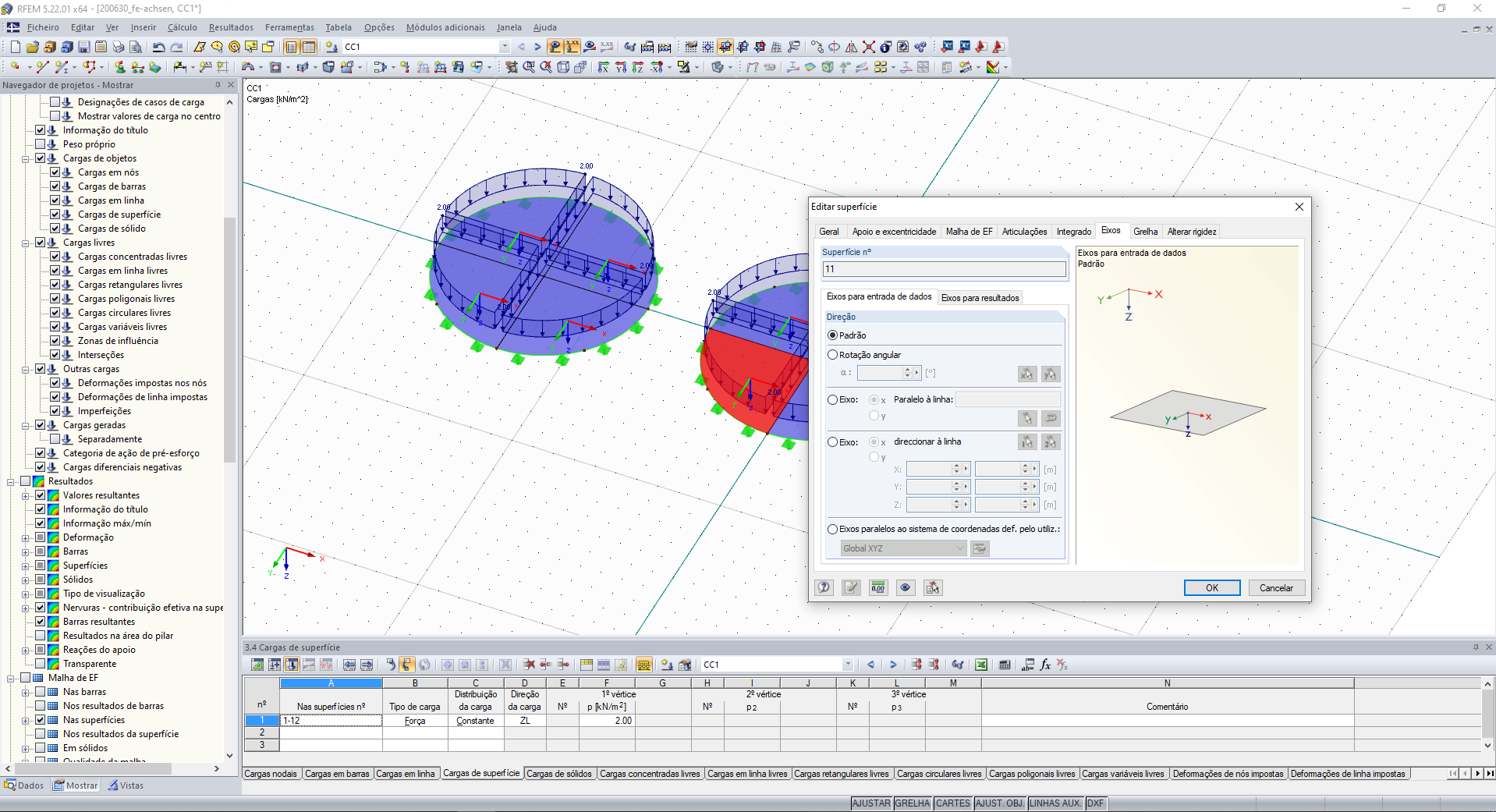 Editar superfície – separador "Eixos"