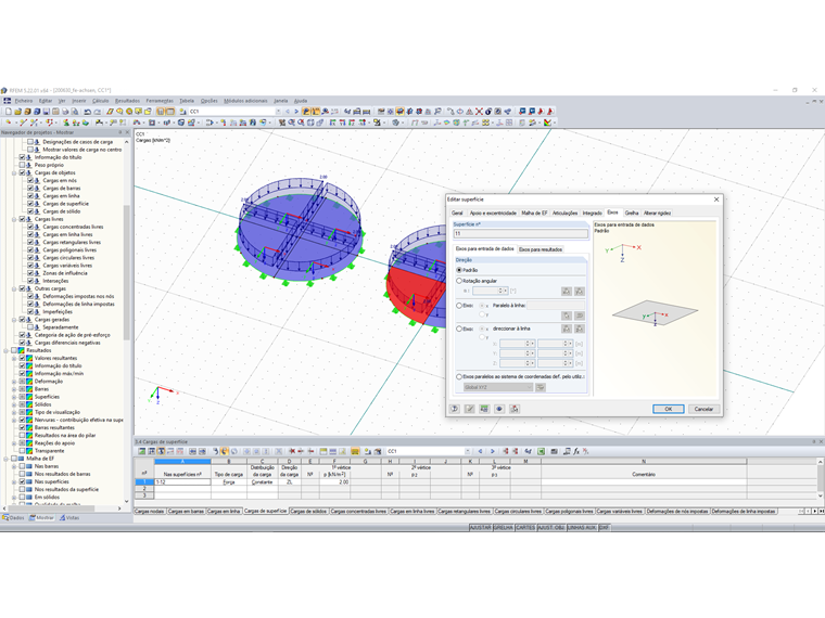 Editar superfície – separador "Eixos"