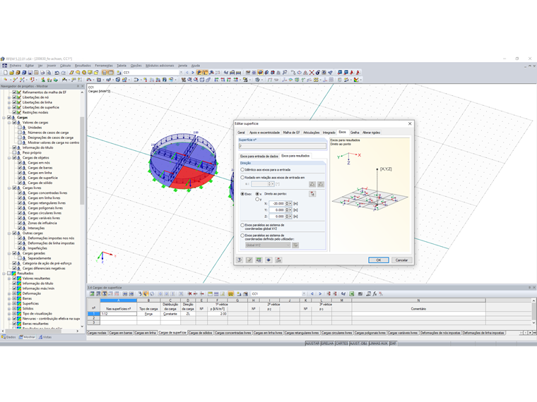Editar superfície – separador "Eixos para resultados"