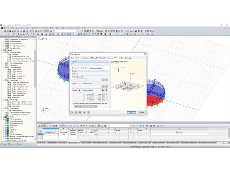 Editar superfície – separador "Eixos para entrada de dados"
