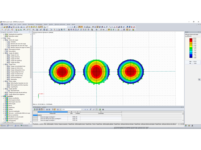 Resultados – esforços internos de base m-x