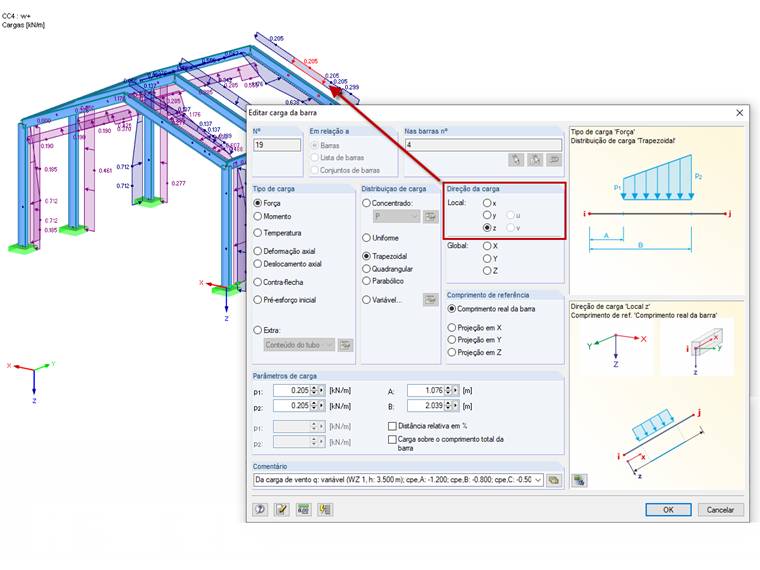 Carga de vento, direção de carga