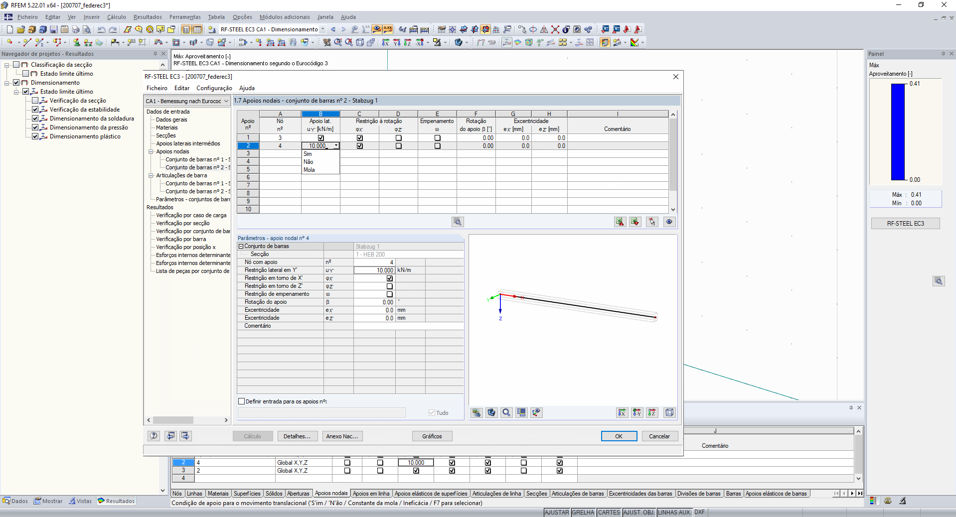 Janela "1.7 – Apoios nodais"