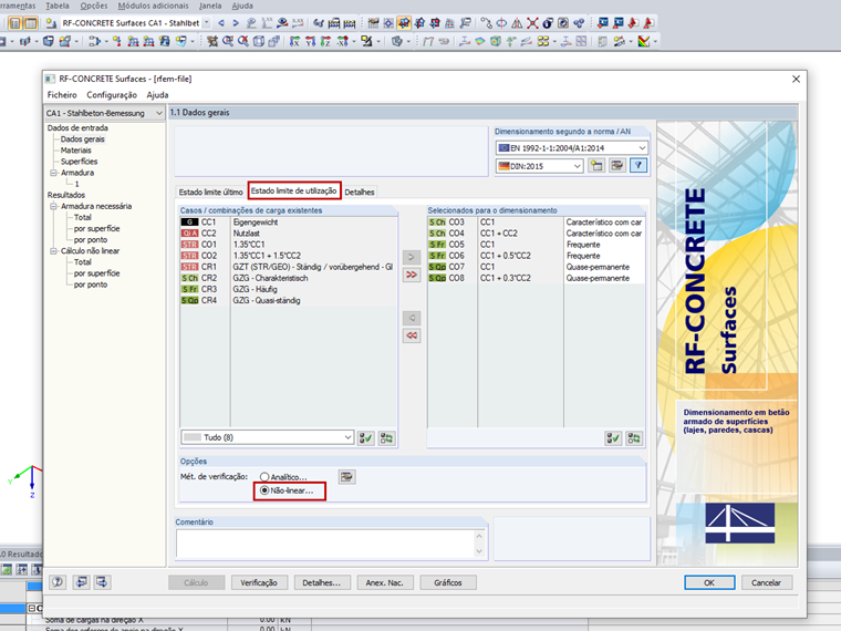 Ativação do RF-CONCRETE NL no RF-CONCRETE Surfaces