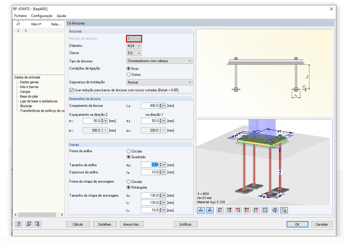 A opção Número de âncoras ainda não está disponível.