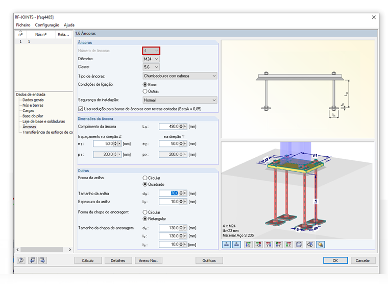 A opção Número de âncoras ainda não está disponível.