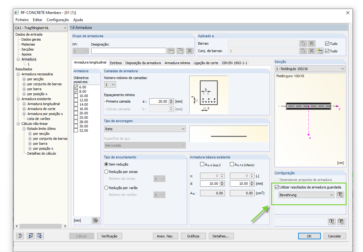 Selecionar armadura guardada