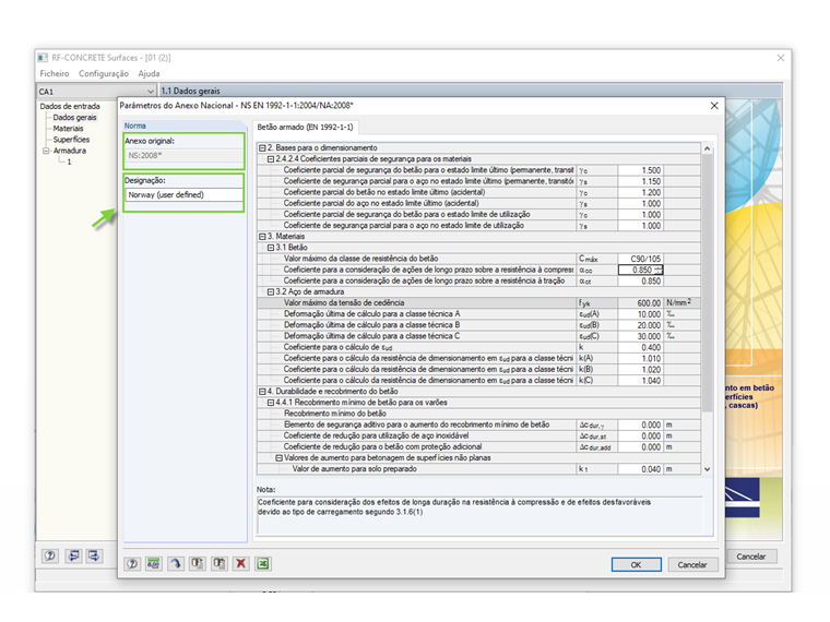 Parâmetros do Anexo nacional